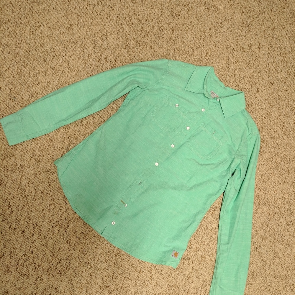 🚫SOLD ON MERC🚫Seafoam green Carharrt button up